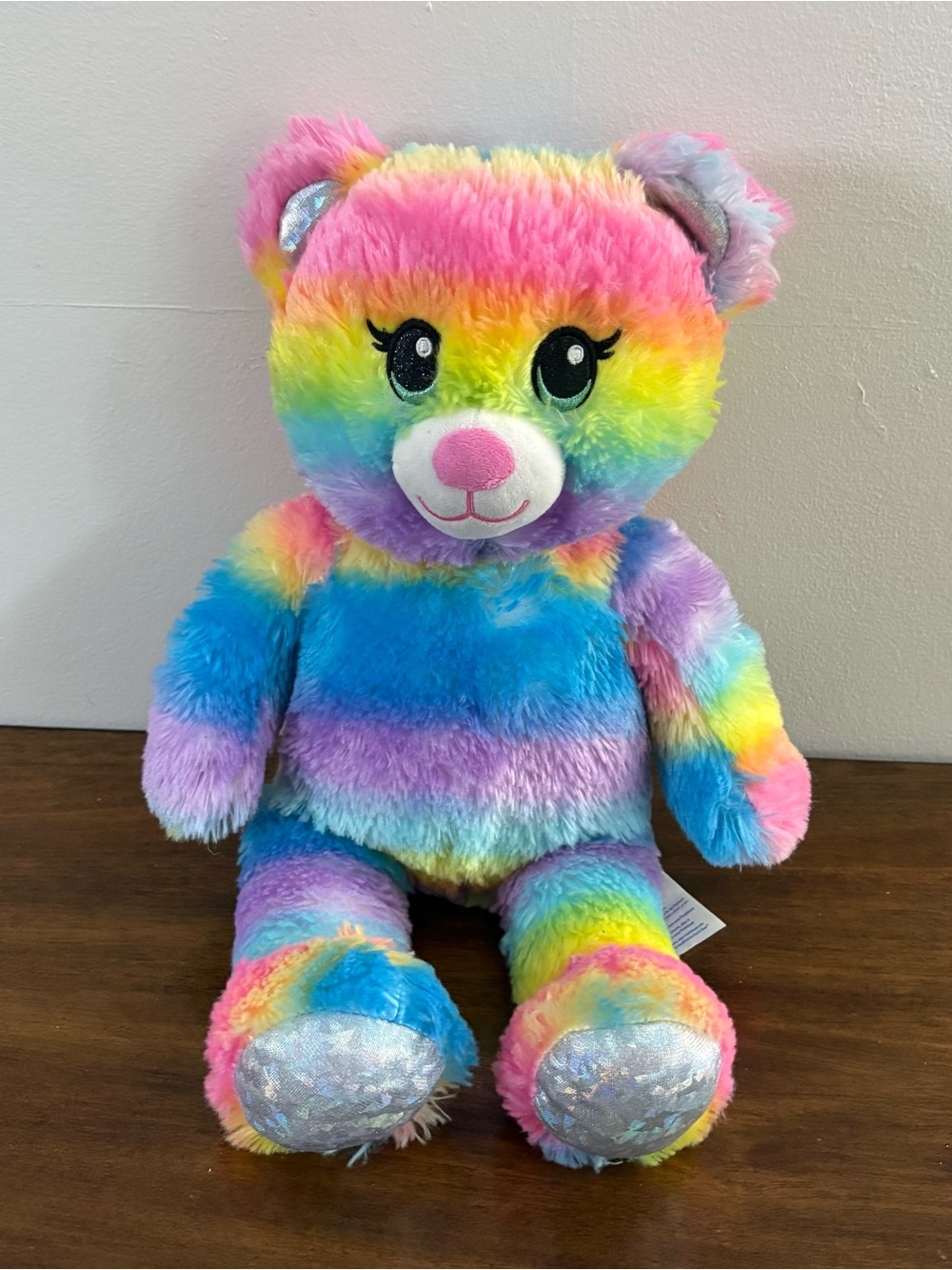 Build A Bear Glitter Rainbow Tye Dye Teddy Bear Stuffed Animal Plush 16”